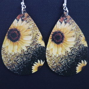 3/$25 Sunflower Leopard Print Teardrop Dangle Tear Drop Earrings